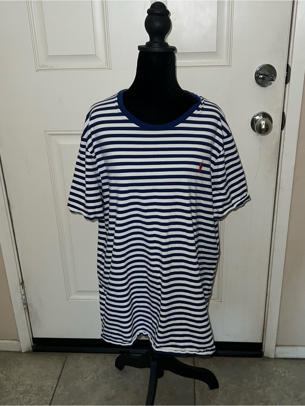 Polo Ralph Lauren Classic Custom Slim Fit Nautical Blue Striped T-Shirtt Sz XL
